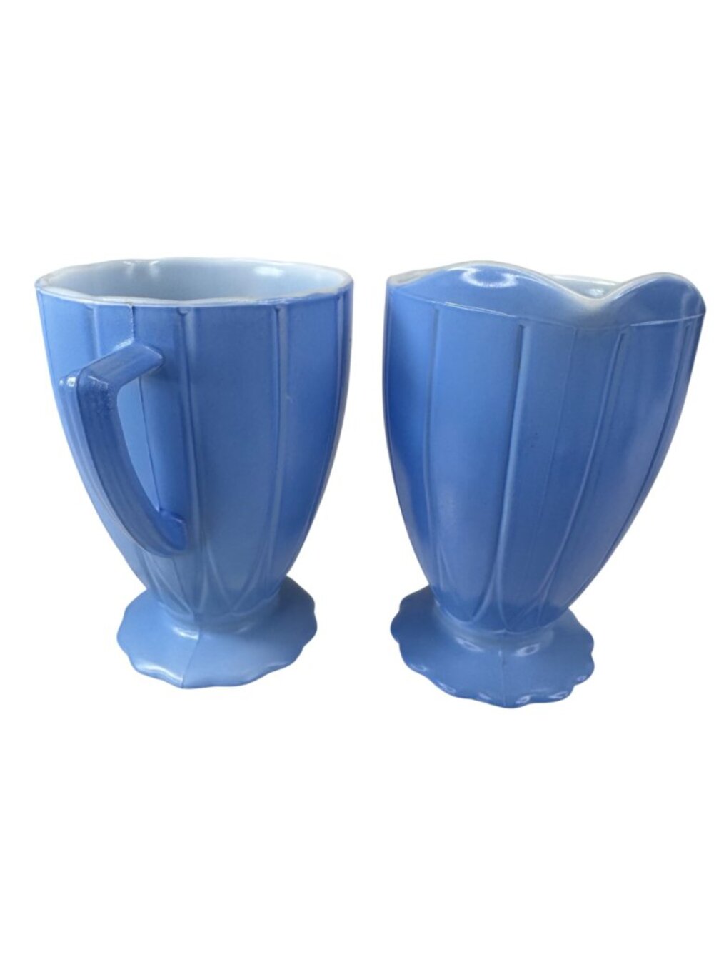 Vintage Hazel Atlas Platomite Newport Blue Milk Glass Sugar and Creamer Hairpin - Picture 7 of 11